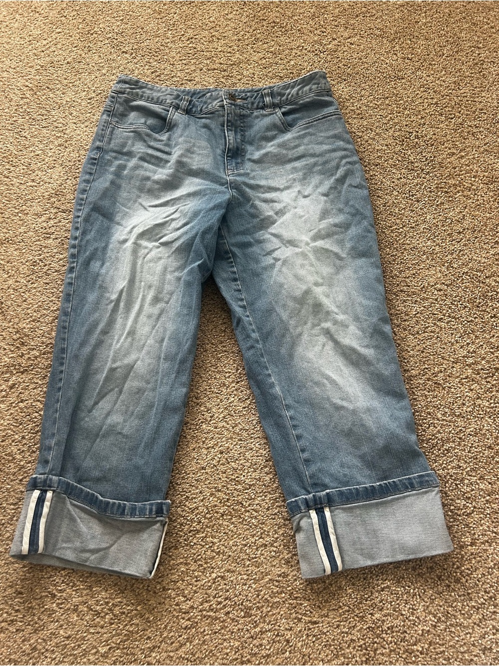 Talbots Women's Light Wash Cuffed Jeans with Stripe Detail